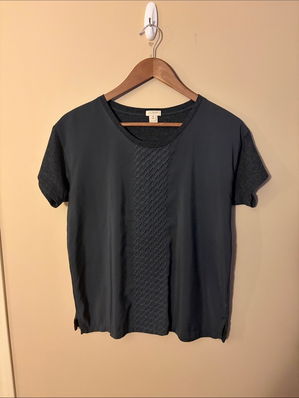 J. Crew Black Short-Sleeve Knit Front Panel Tee